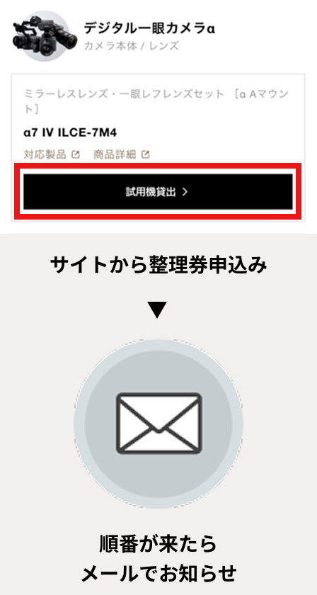 在庫がない機材は、整理券による順番待ちができます